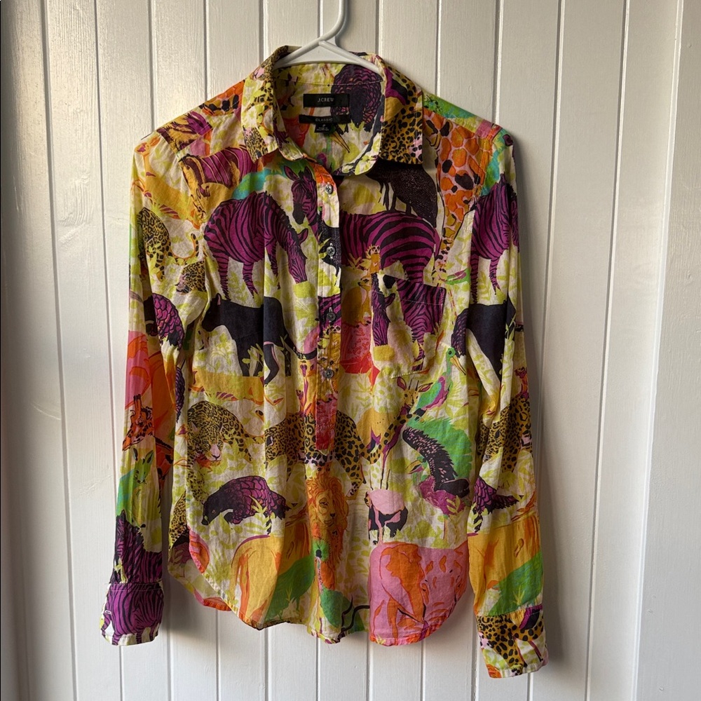 J. Crew Multicolor Animal Print Blouse size 2